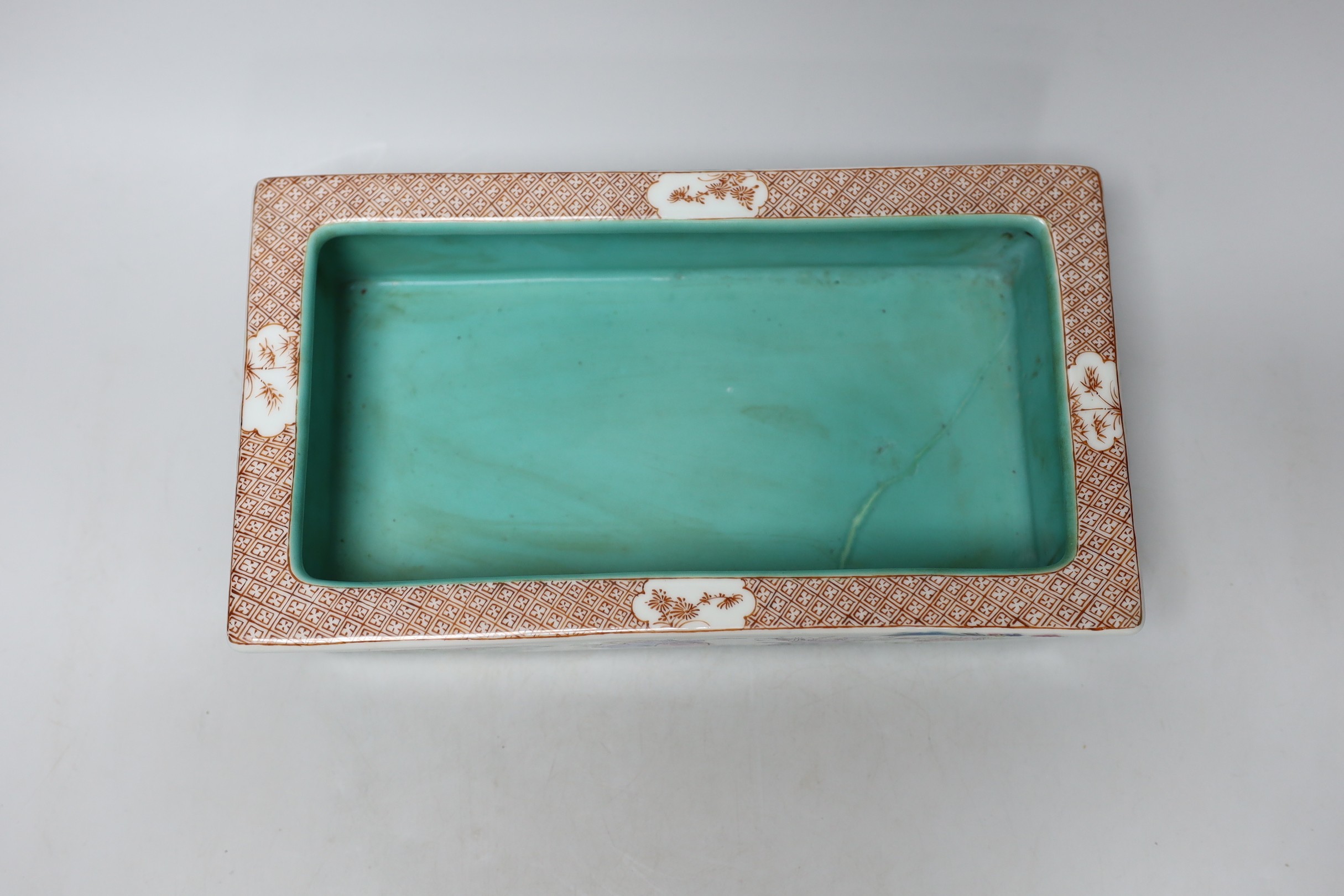 A Chinese famille rose 'immortals' rectangular jardiniere, 29cm